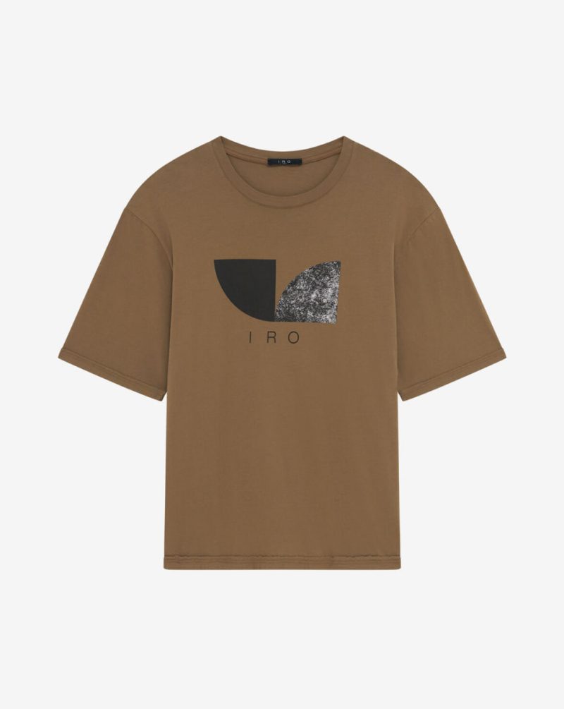 Футболка коричневого кольору з принтом IRO